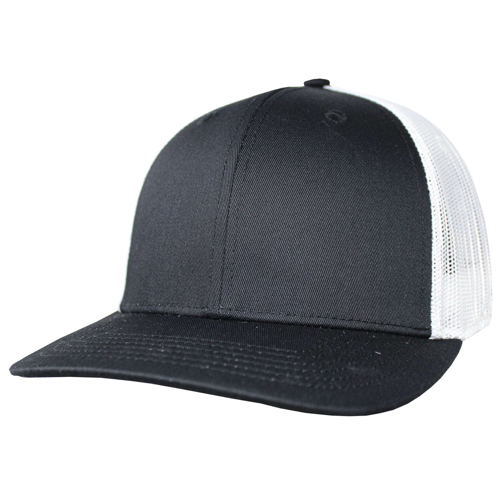 Blank Headwear - BC23 / 6 Panel Performance Trucker Cap - Black/White - Black Cat MFG - Hat
