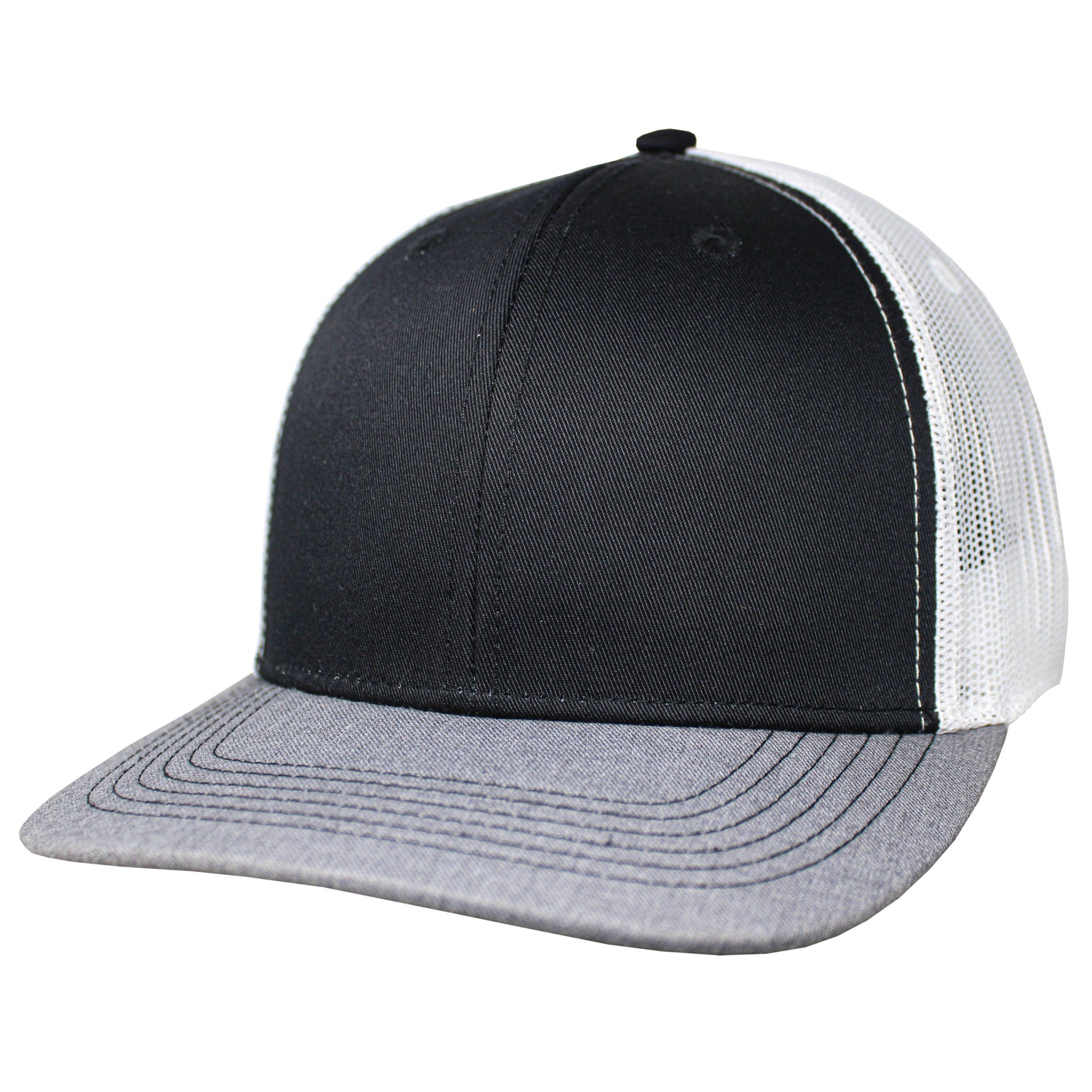 Blank Headwear - BC23 / 6 Panel Performance Trucker Cap - Black/White/Gray - Black Cat MFG - Hat