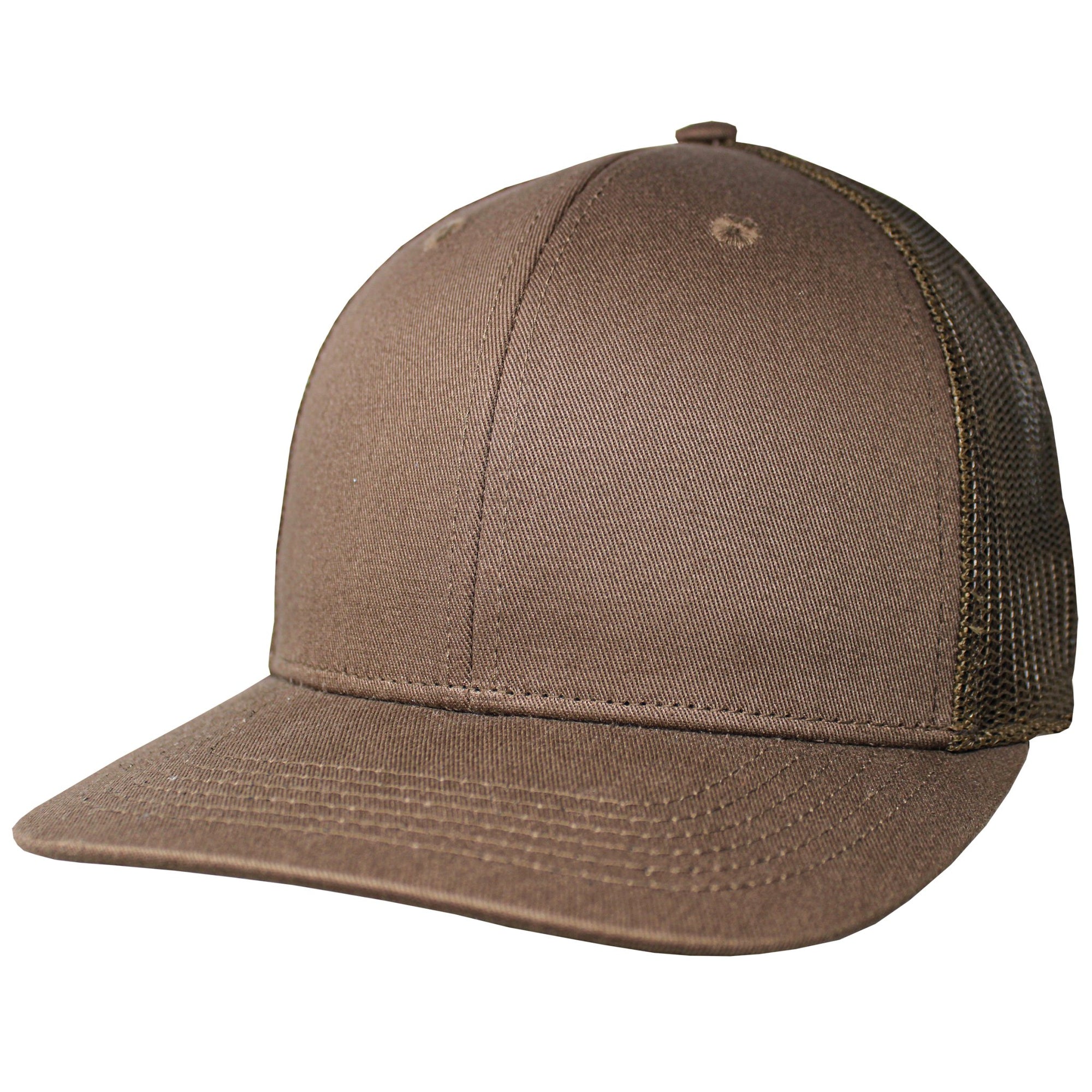 Blank Headwear - BC23 / 6 Panel Performance Trucker Cap - Brown/Brown - Black Cat MFG - Hat