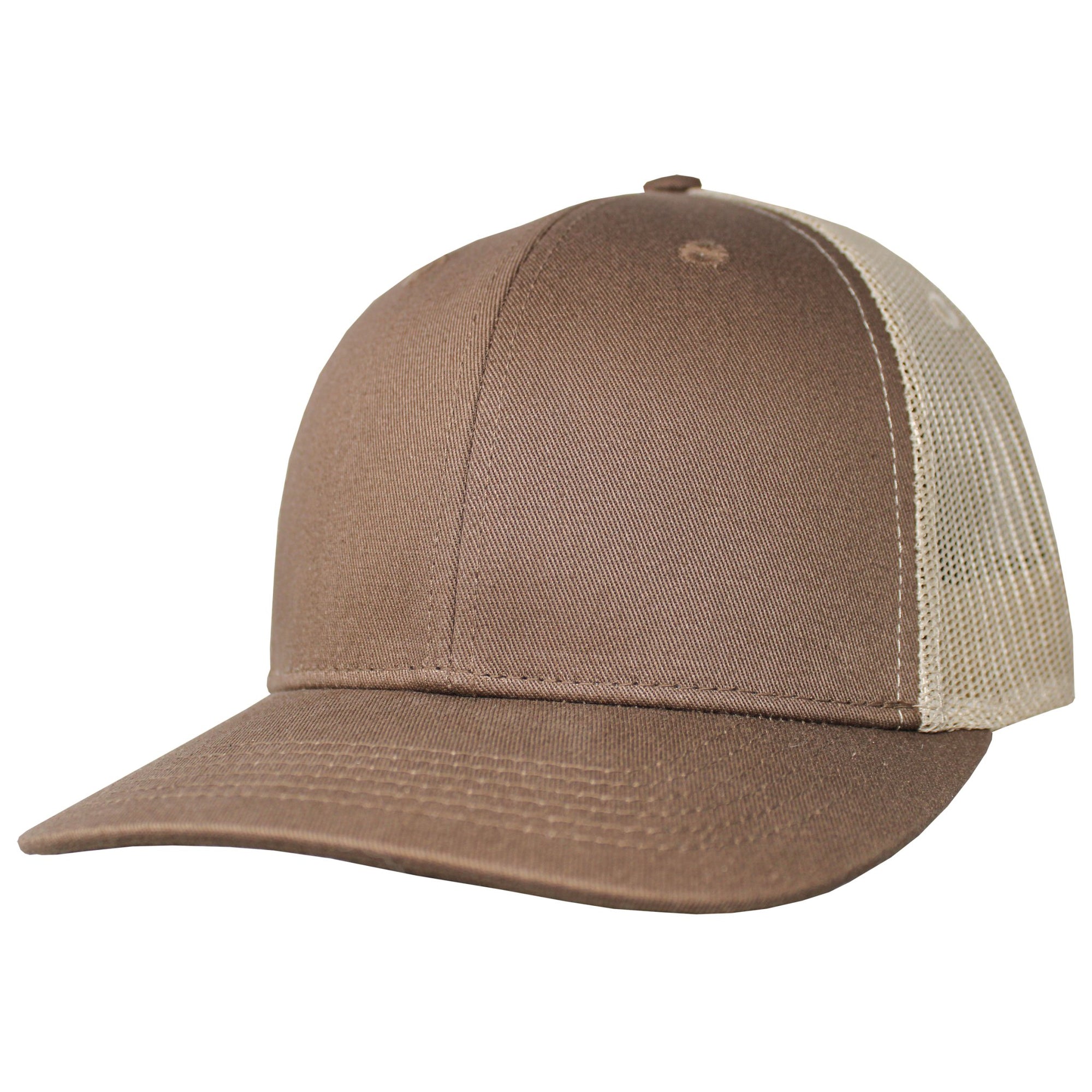 Blank Headwear - BC23 / 6 Panel Performance Trucker Cap - Brown/Khaki - Black Cat MFG - Hat