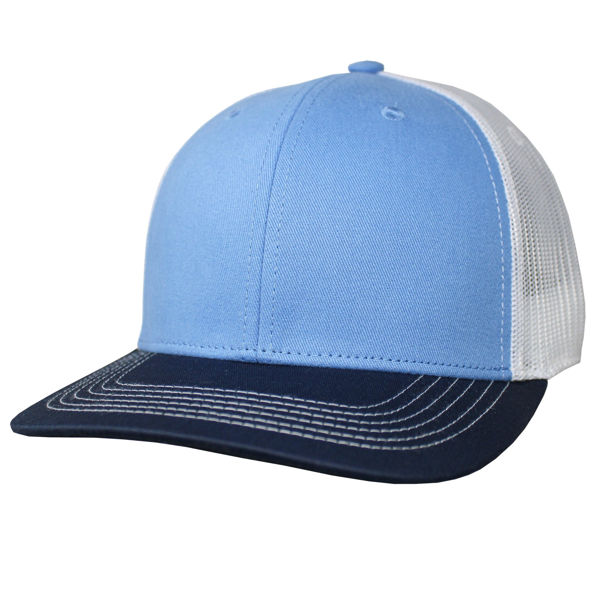 Blank Headwear - BC23 / 6 Panel Performance Trucker Cap - Carolina Blue / White / Navy - Black Cat MFG - Hat