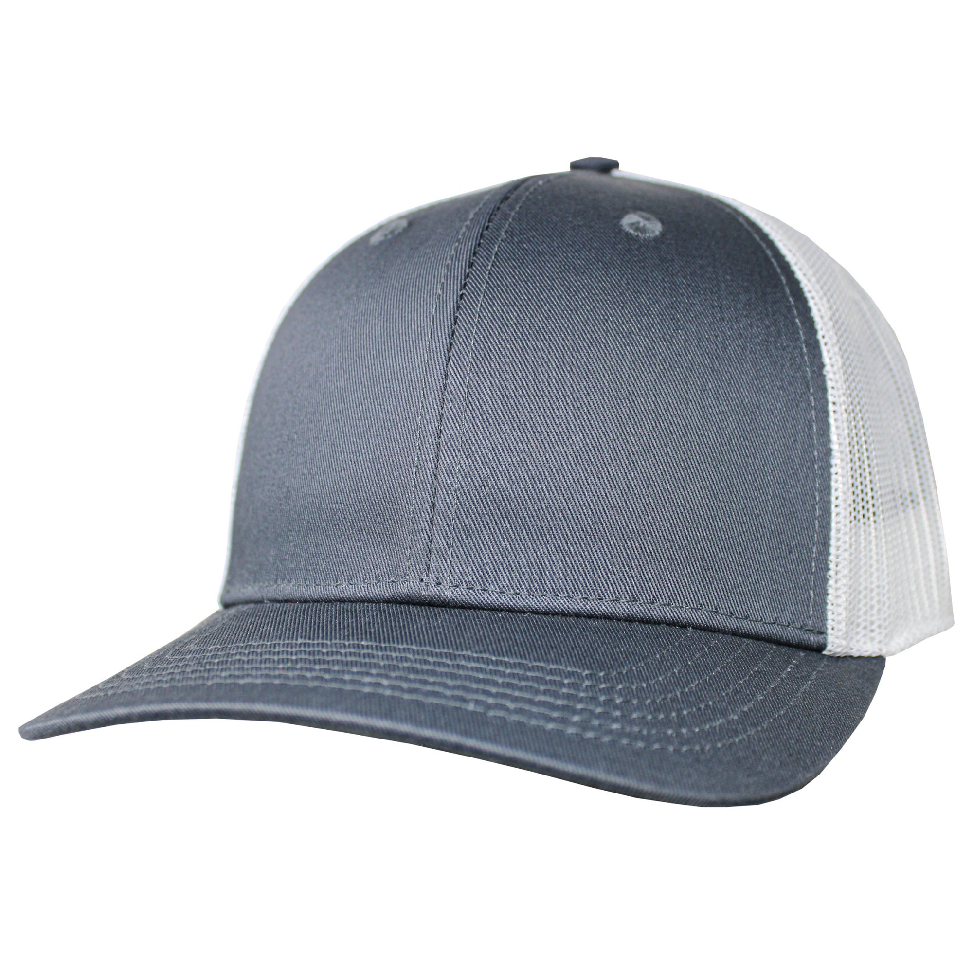 Blank Headwear - BC23 / 6 Panel Performance Trucker Cap - Dark Gray / White - Black Cat MFG - Hat