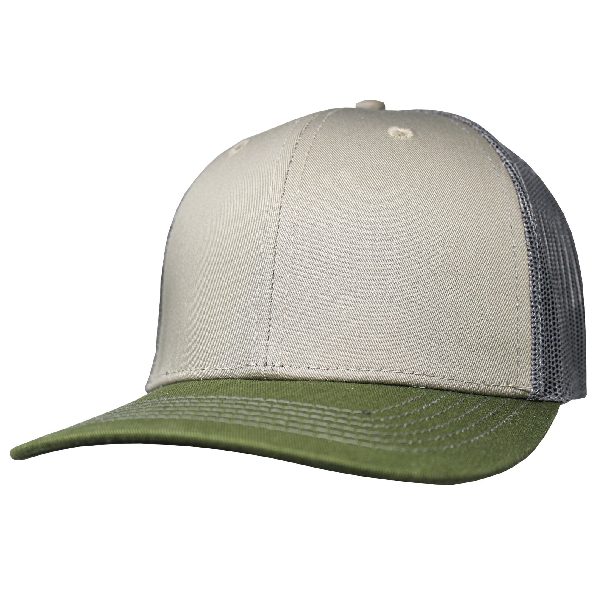 Blank Headwear - BC23 / 6 Panel Performance Trucker Cap - Khaki / Gray / MOD - Black Cat MFG - Hat