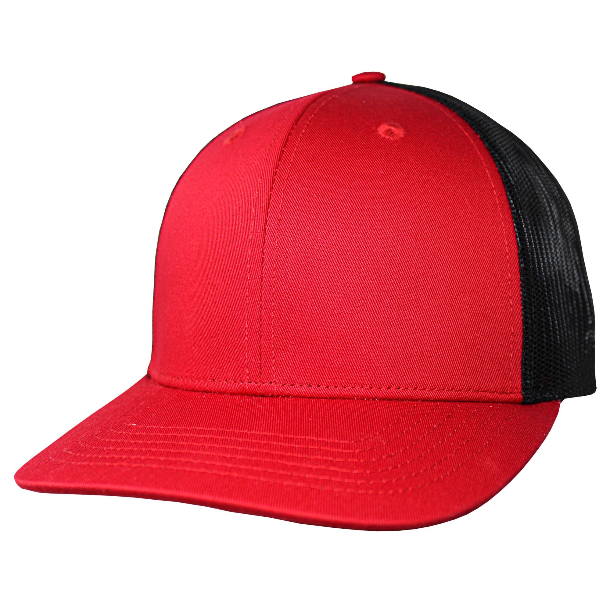 Blank Headwear - BC23 / 6 Panel Performance Trucker Cap - Red / Black - Black Cat MFG - Hat