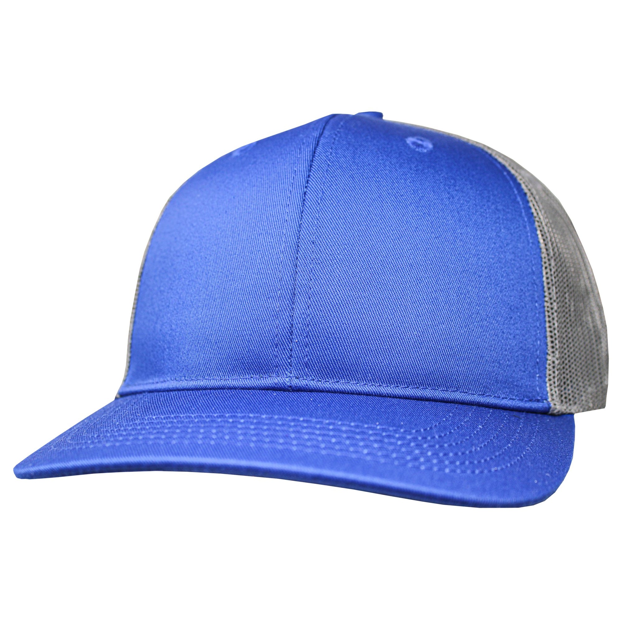 Blank Headwear - BC23 / 6 Panel Performance Trucker Cap - Royal / Gray - Black Cat MFG - Hat