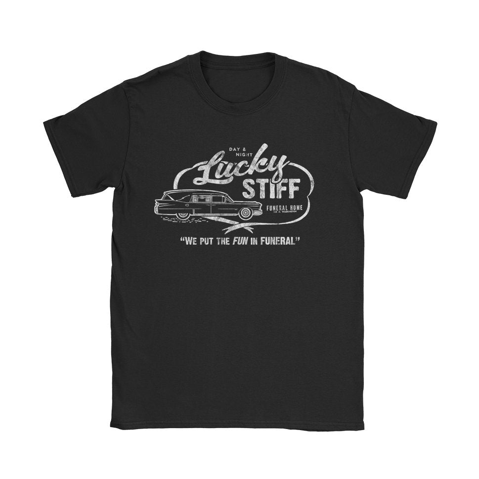 Lucky Stiff Funeral Home T-Shirt - Black Cat MFG -