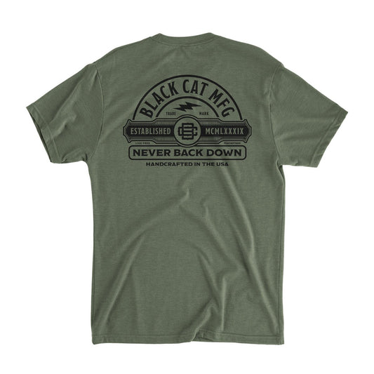 Never Back Down T-Shirt - Black Cat MFG - T-Shirt