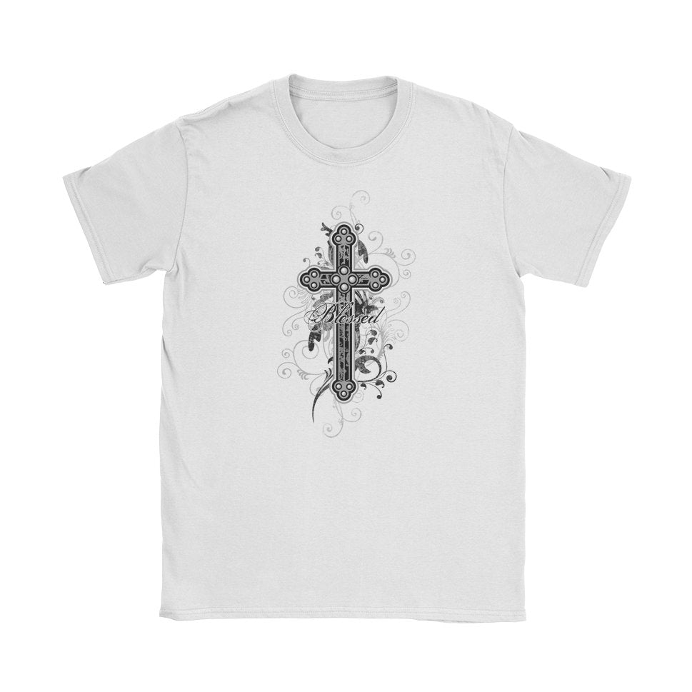 Ornate Cross T-Shirt - Black Cat MFG -
