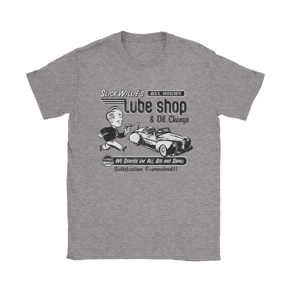 Slick Willie's Lube Shop T-Shirt - Black Cat MFG -