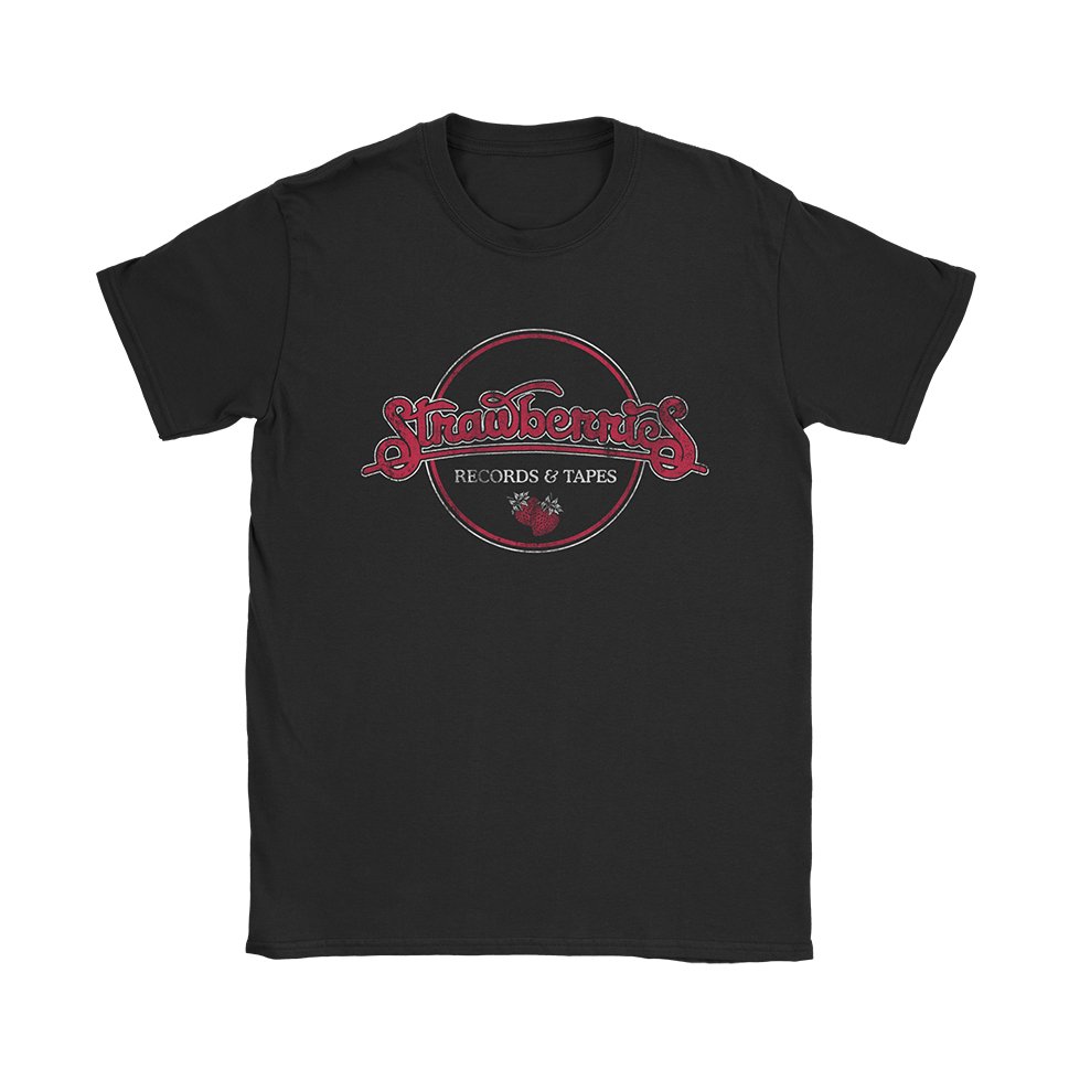Strawberries Records and Tapes T-Shirt - Black Cat MFG -