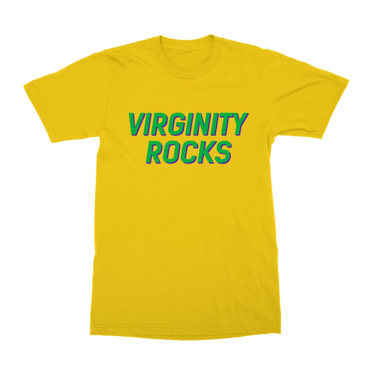Virginity Rocks Green Yellow T-Shirt - Black Cat MFG -