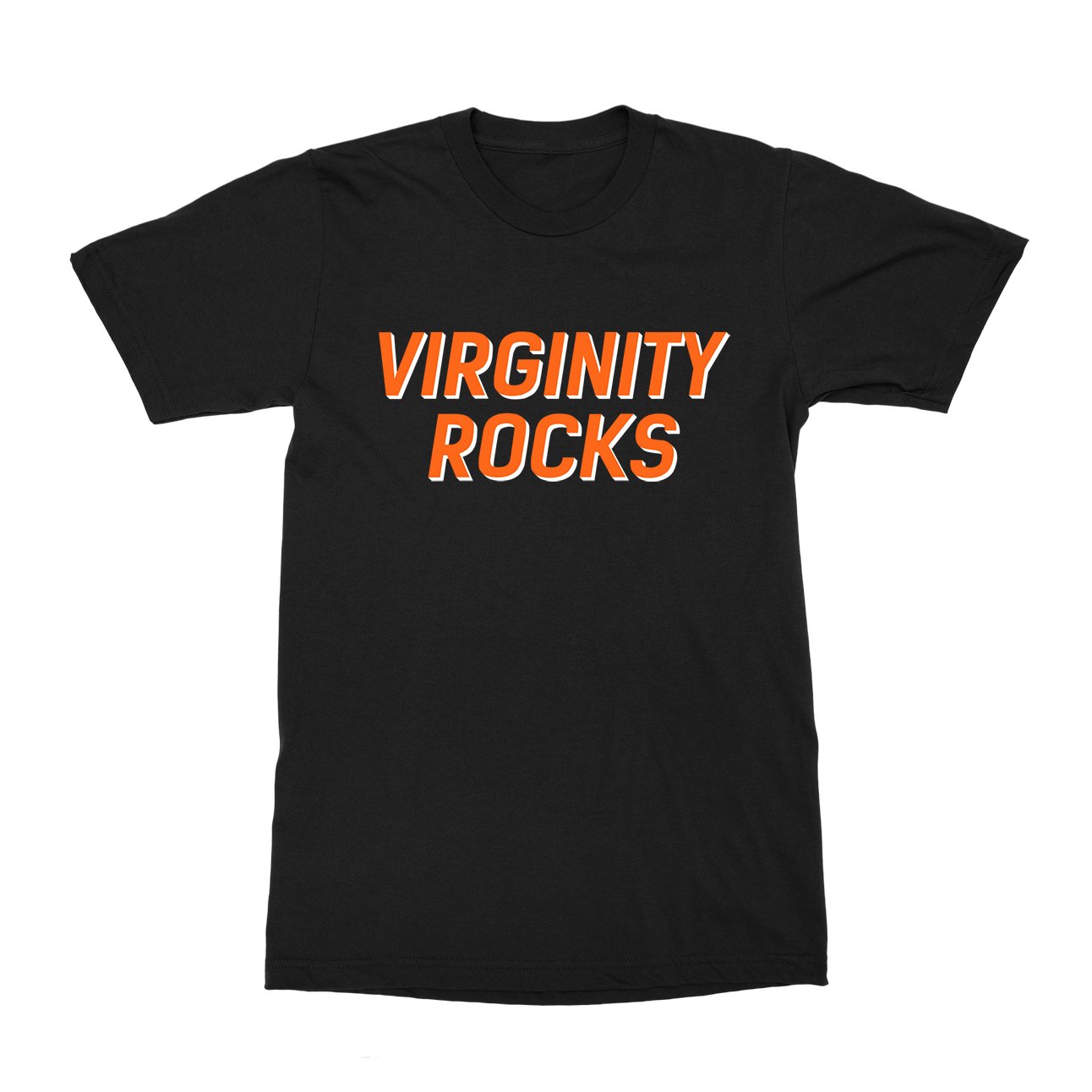Virginity Rocks Orange Black T-Shirt - Black Cat MFG -